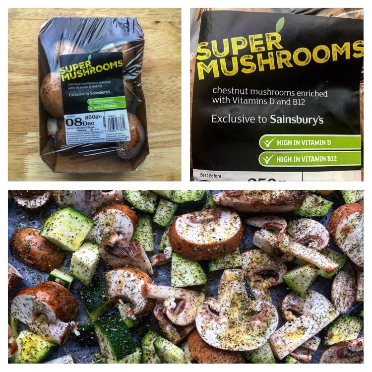 Very tasty chestnut mushrooms enriched with vitamin B12 and D sold in <a href="/sainsburys/">Sainsbury's</a>! Went very well roasted with courgettes seasoned with garlic, sage and dill for a yum creamy pasta! 
#vegan #veganfood #musrooms #vitaminb12 #vitamind #courgette #nutrition #vegannutrition