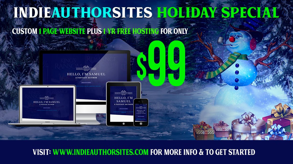 $99 Author Website Design IndieAuthorSites.com Offer Good Through December 31, 2018 Hosting included FREE for one year (optional) #authorwebsite #websitesforauthors #authors