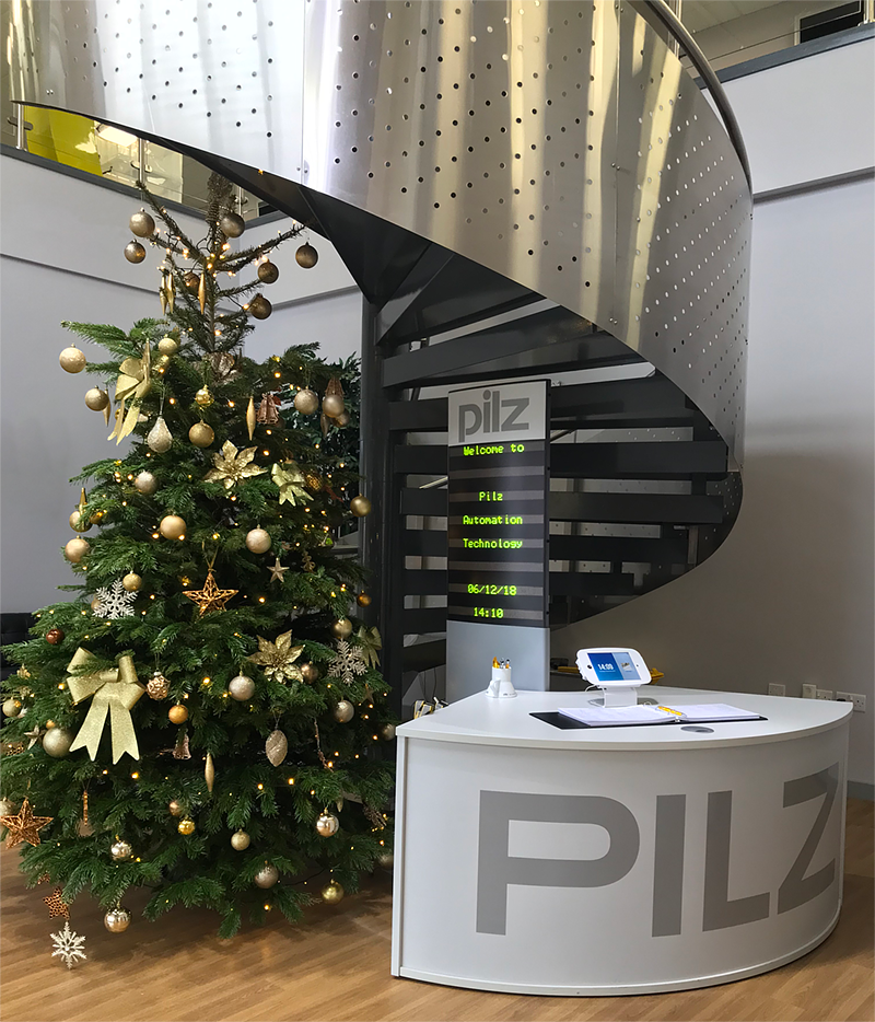Pilz_uk's tweet photo. We're always about the Spirit of Safety, but now the tree is up at Pilz UK we're really feeling the Spirit of Christmas! https://t.co/TTkxS4nNDm