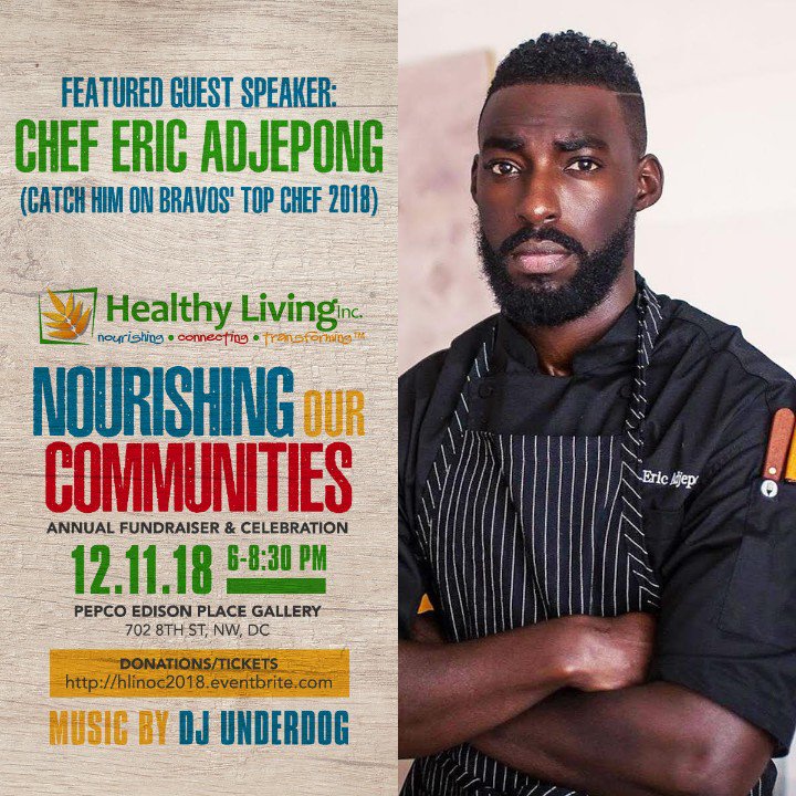 We're excited to feature <a href="/chefadjepong/">Eric Adjepong</a> as one of our esteemed guest speakers!
Catch Chef Eric premiering on this season of <a href="/BravoTopChef/">Bravo Top Chef</a> tonight!
On 12/11, Join Chef Eric, <a href="/Foodeonline/">Joy Crump</a>, The Source by <a href="/WolfgangPuck/">Wolfgang Puck</a> @Ghibellinadc <a href="/Underdogthedj/">#ig : UNDΞRDOGtheÐJ</a> &amp; more! Hlinoc2018.eventbrite.com #DC