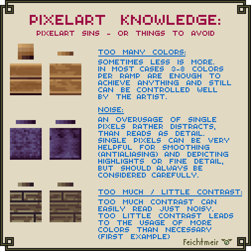 cyangmou's tweet image. A little tutorial on "Pixelart-Sins" or the most common observable beginner-issues in pixelart
DA: deviantart.com/cyangmou/art/P…
#pixelart #gameart #gamedev #indiedev #gamedesign #tutorial