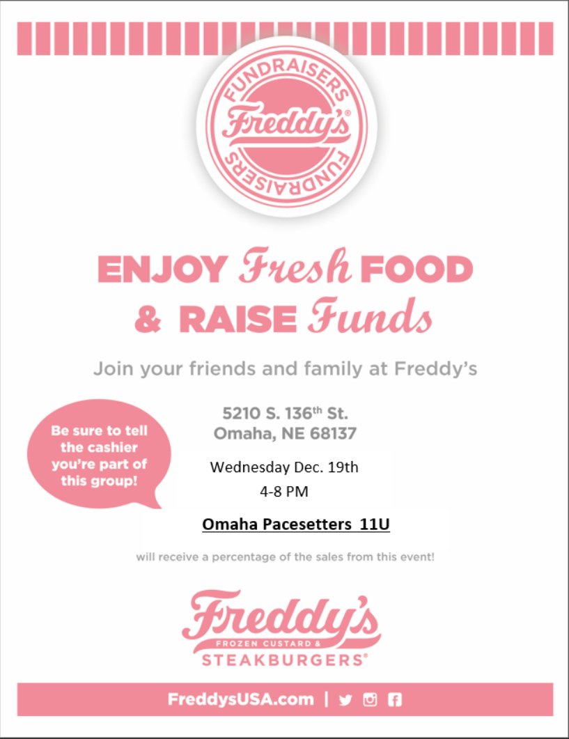 Pacesetters2026's tweet photo. Join us for a night of fun at Freddy's on December 19th from 4 - 8 PM!! #PacesettersBaseball https://t.co/SmooVFGTjG