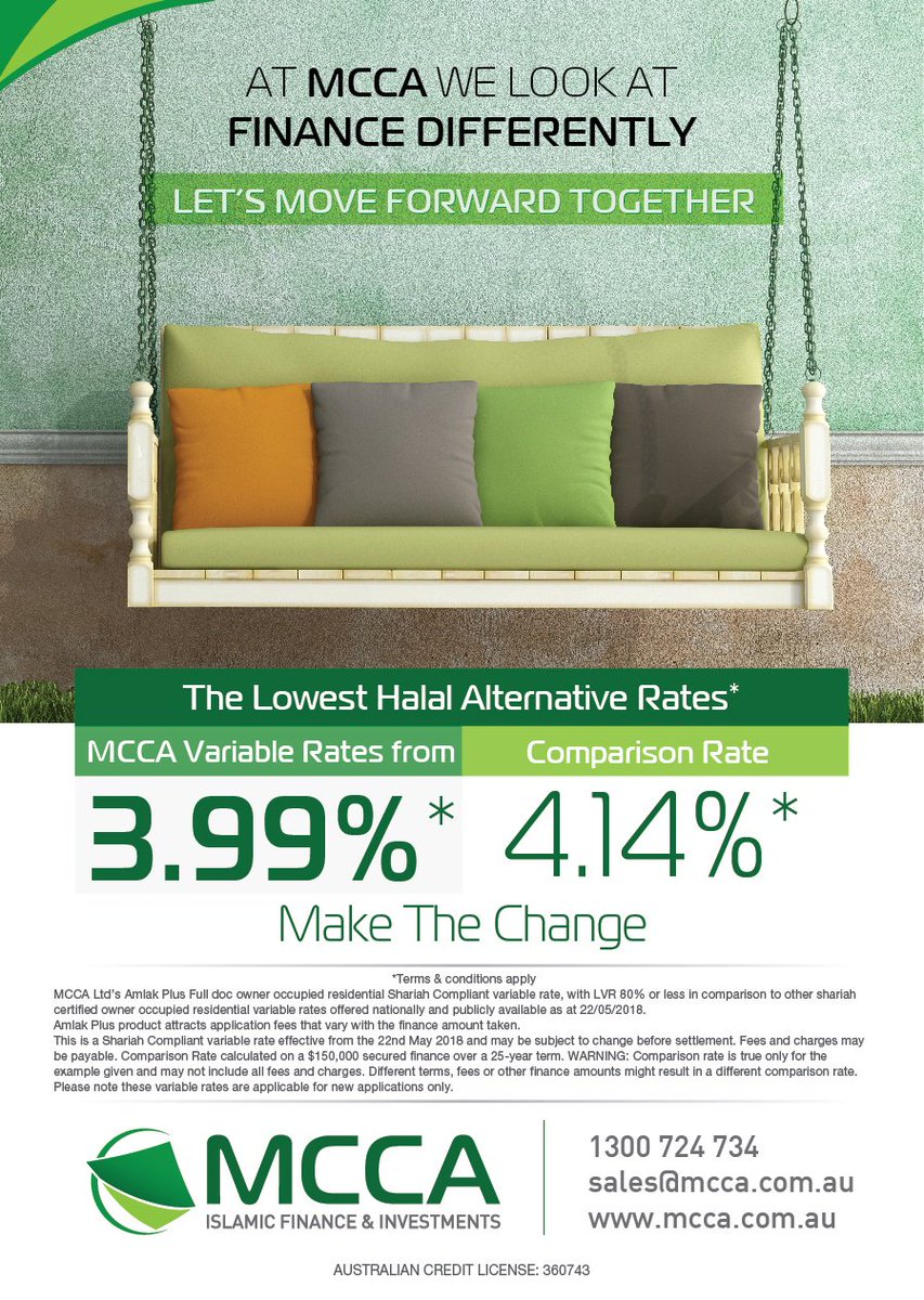 MCCA_IslamicFin's tweet photo. MCCA, Australia’s leader in Islamic finance &amp; investments. Call us today to discuss our new Fixed/Variable Rate
to enquire please click below link:
https://t.co/TF1jjBToZj… https://t.co/2nV3SjJBiy