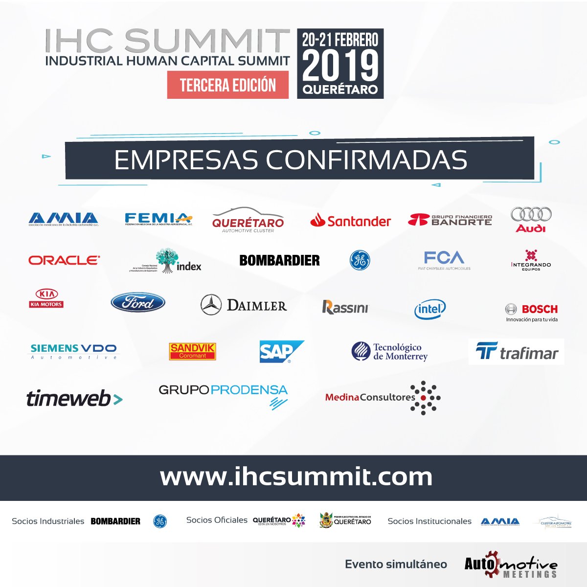 ihc_summit's tweet photo. Las empresas confirmadas hasta este momento para la tercera edición del #IHCSUMMIT están:
#IHCSUMMIT2019 #RRHH #Industria #capitalhumano #automotriz #aeroespacial https://t.co/7t61UThgLw