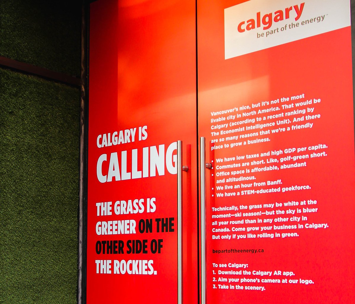 calgaryeconomic's tweet photo. The grass IS greener on the other side...
Your cities are nice, but they’re not the most livable in North America. That would be Calgary. And there are many reasons why we’re a great place to grow your business. Let’s play find the installation! #GrowinCalgary #YVR #Seattle https://t.co/w4wnv8GJjI