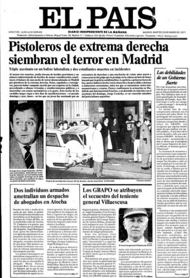 carlosbardem's tweet photo. Hoy han detenido a uno de los asesinos de los abogados de Atocha. Hoy en @lasextanoticias mostraban a gente haciendo el saludo fascista y los llamaban “constitucionalistas”. Cuando se blanquea a diario la extrema derecha, cuando vuelven políticos pistoleros, recordemos... https://t.co/3Ei9oypnvH