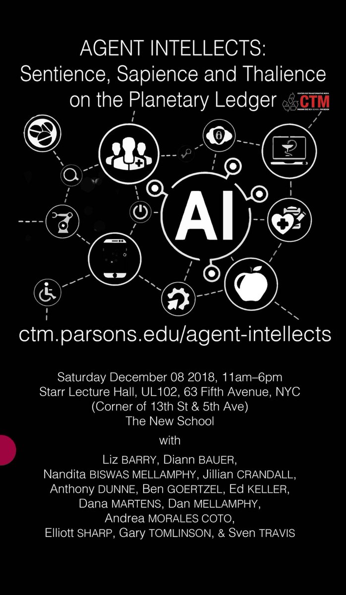 DanaRoseMartens's tweet photo. Don't miss the Agent Intellects symposium Saturday at @parsonsdesign!!! We'll be talking near &amp; far term implications of ubiquitous #ArtificialIntelligence as it evolves on #blockchain ecosystem. I'll geek out about my &amp; @farsiforeplay's project Archeon. https://t.co/vwB0ixbmhR https://t.co/x41rSpQ1Jm