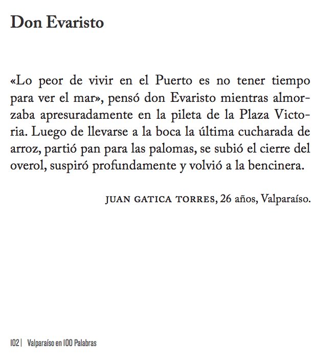 #cuentodeldía: "Don Evaristo", publicado en el libro con los mejores 100 cuentos de la versión IV de #valparaísoen100palabras