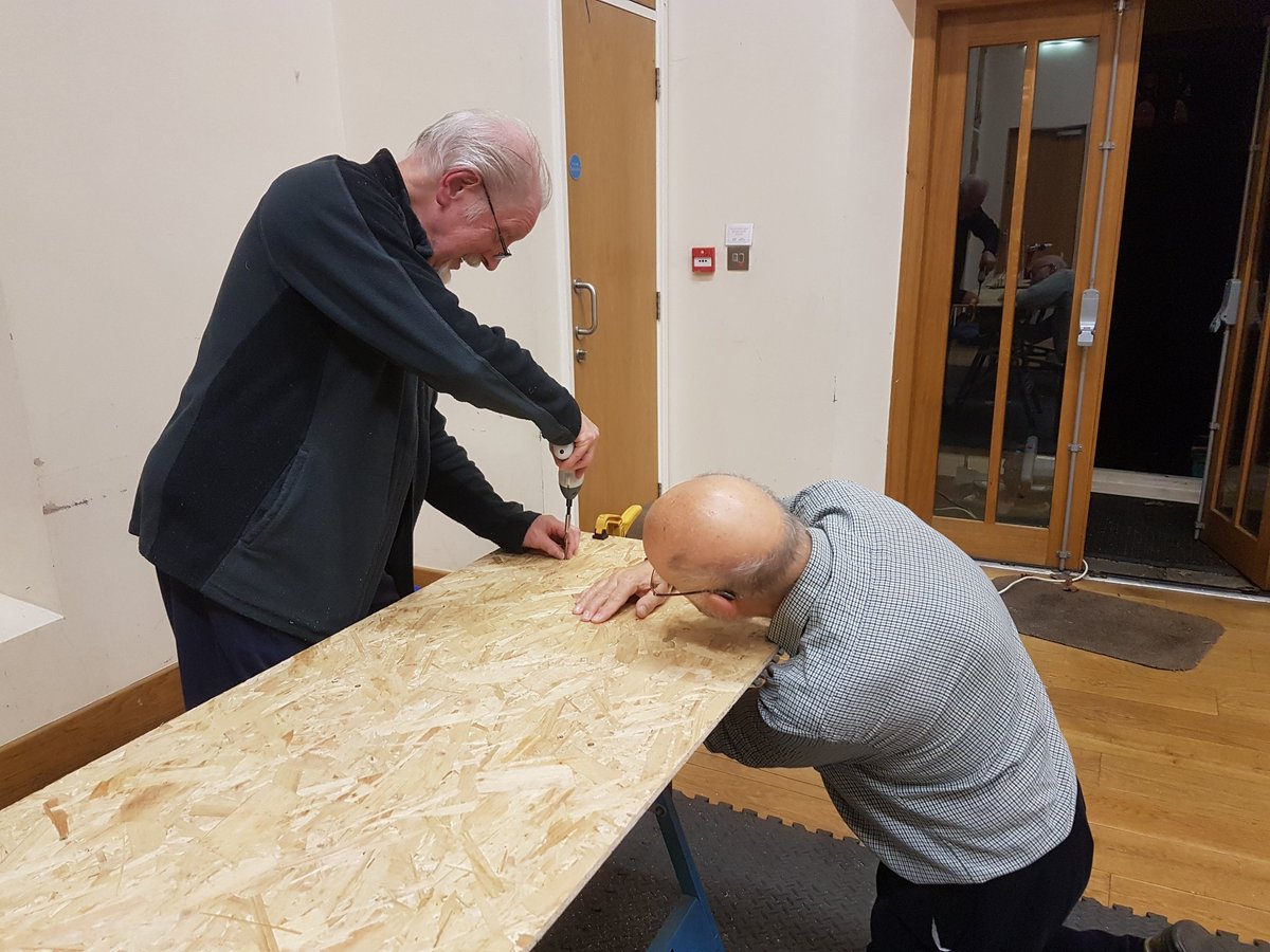Plantcrazy's tweet photo. @StWeald - Great work from Bernard and Nigel - last shelf - all ready for the Christmas Tree Festival this weekend. https://t.co/i5i65jzyAb