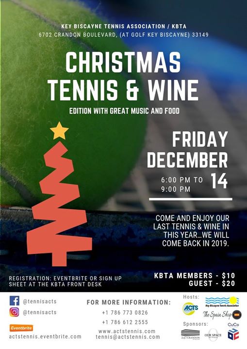 ourspacekb's tweet photo. Come and enjoy our last Tennis &amp; Wine in this year!

Tickets: https://t.co/V2xJGydnvf

Sponsors: 240 Crandon / @ourspacekb / @cucompany 
Hosts: All Court Tennis Services - ACTS / The Spain Shop / Key Biscayne Tennis Association 

#ACTS #tennis #tenis #Florida #miami #tennislovers https://t.co/uQ1RzLiSWy