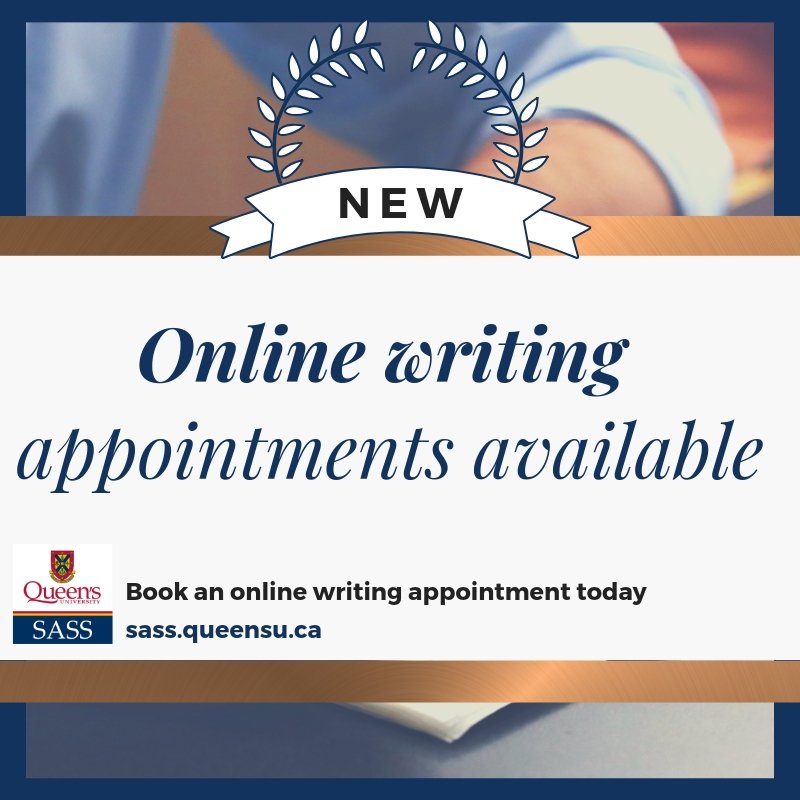 queensusass's tweet photo. New at SASS: online writing appointment for distance students -- December only! https://t.co/eEfO2YTwiP #Queensu #YGK #AcademicSuccess #Online #DistanceStudents @queensu https://t.co/l2e1vTO0iK