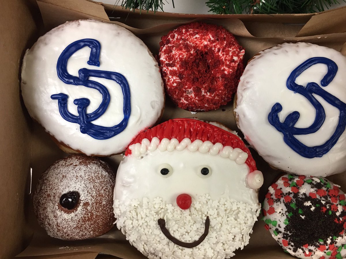 sdtaconnect's tweet photo. What a horrible surprise from the Grinch! Thanks @Padres @PetcoPark team for the awesome @donutbar treats! Happy holidays!!! https://t.co/2dPb58yLqi