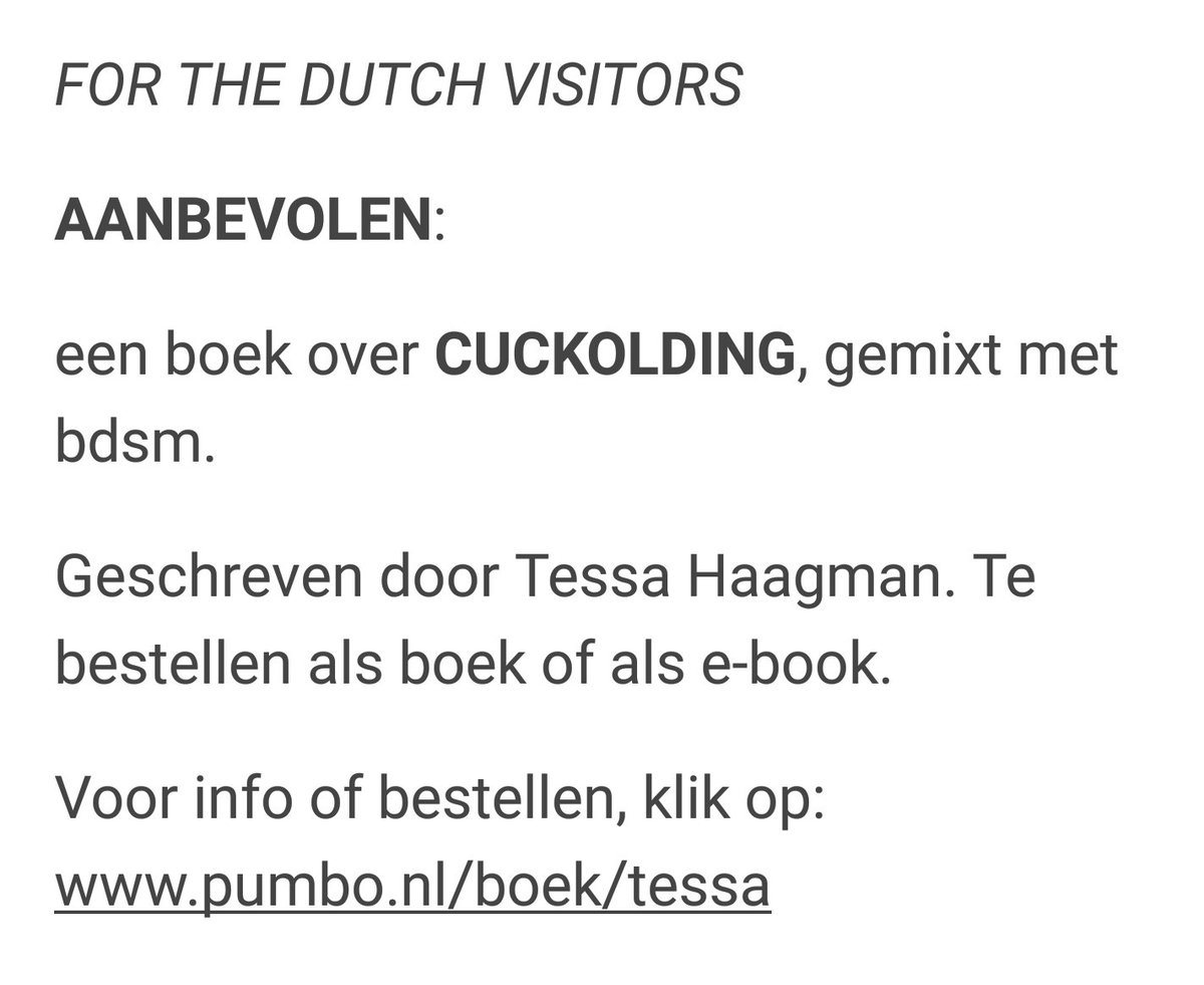CuckoldingB's tweet photo. https://t.co/WAMcdSYIrS

Boek over Cuckolding, met bdsm-invloeden, geschreven door Tessa Haagman. https://t.co/GzWtFtqVn8