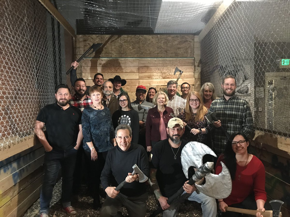 ZeonCorp's tweet photo. Some companies throw swanky holiday parties. We throw axes. ⚒🎄 #HappyHolidays #MerryChristmas #HolidayParty #TeamBonding #ZeonFamily #CompanyCulture https://t.co/tTEtcvsMn3