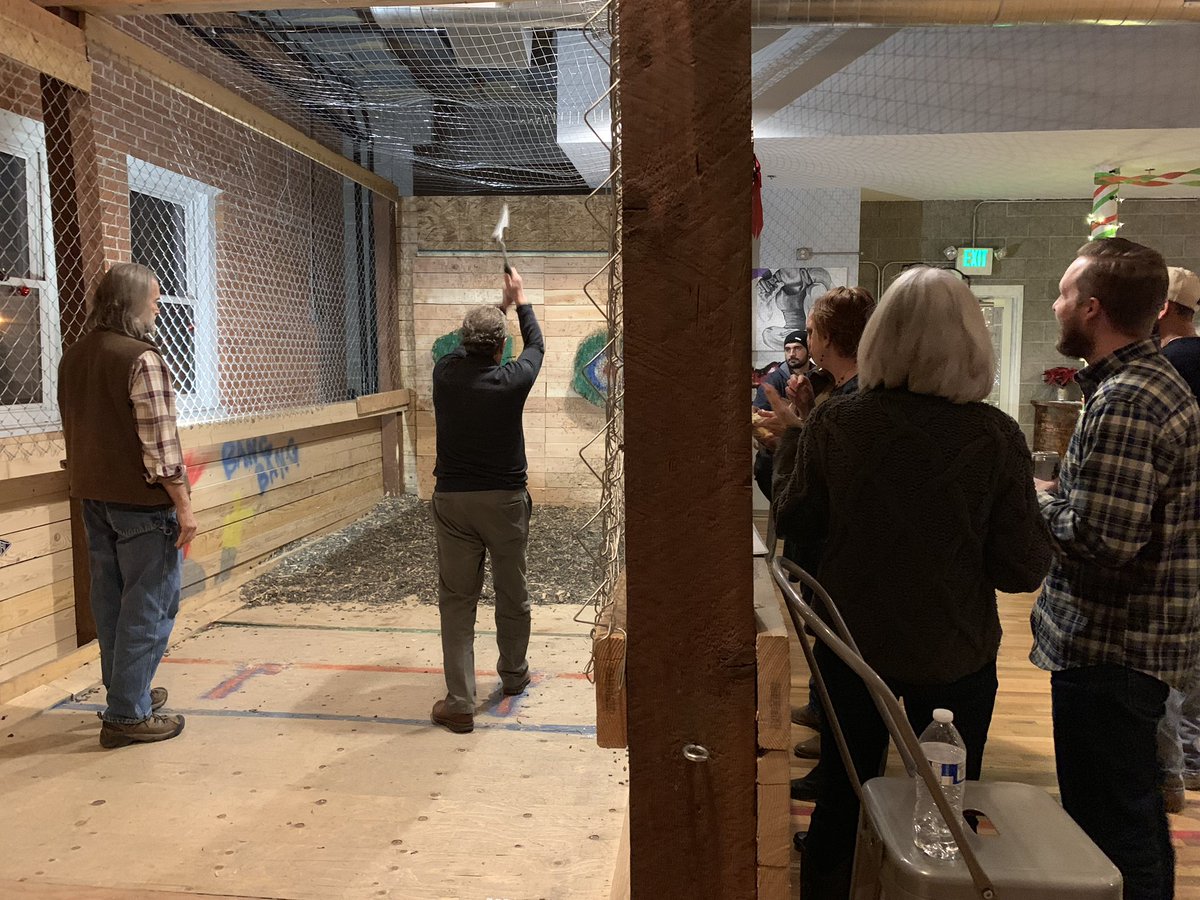 ZeonCorp's tweet photo. Some companies throw swanky holiday parties. We throw axes. ⚒🎄 #HappyHolidays #MerryChristmas #HolidayParty #TeamBonding #ZeonFamily #CompanyCulture https://t.co/tTEtcvsMn3
