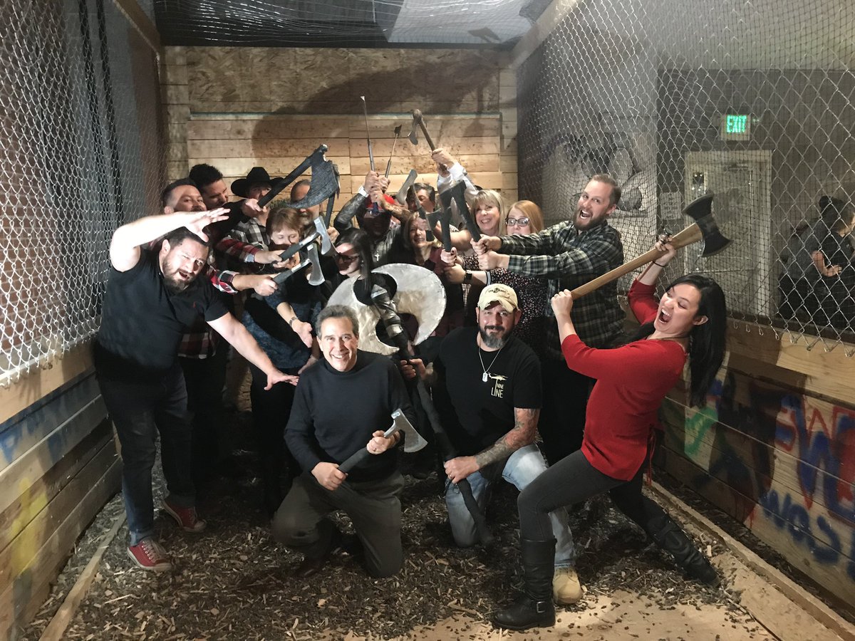 ZeonCorp's tweet photo. Some companies throw swanky holiday parties. We throw axes. ⚒🎄 #HappyHolidays #MerryChristmas #HolidayParty #TeamBonding #ZeonFamily #CompanyCulture https://t.co/tTEtcvsMn3