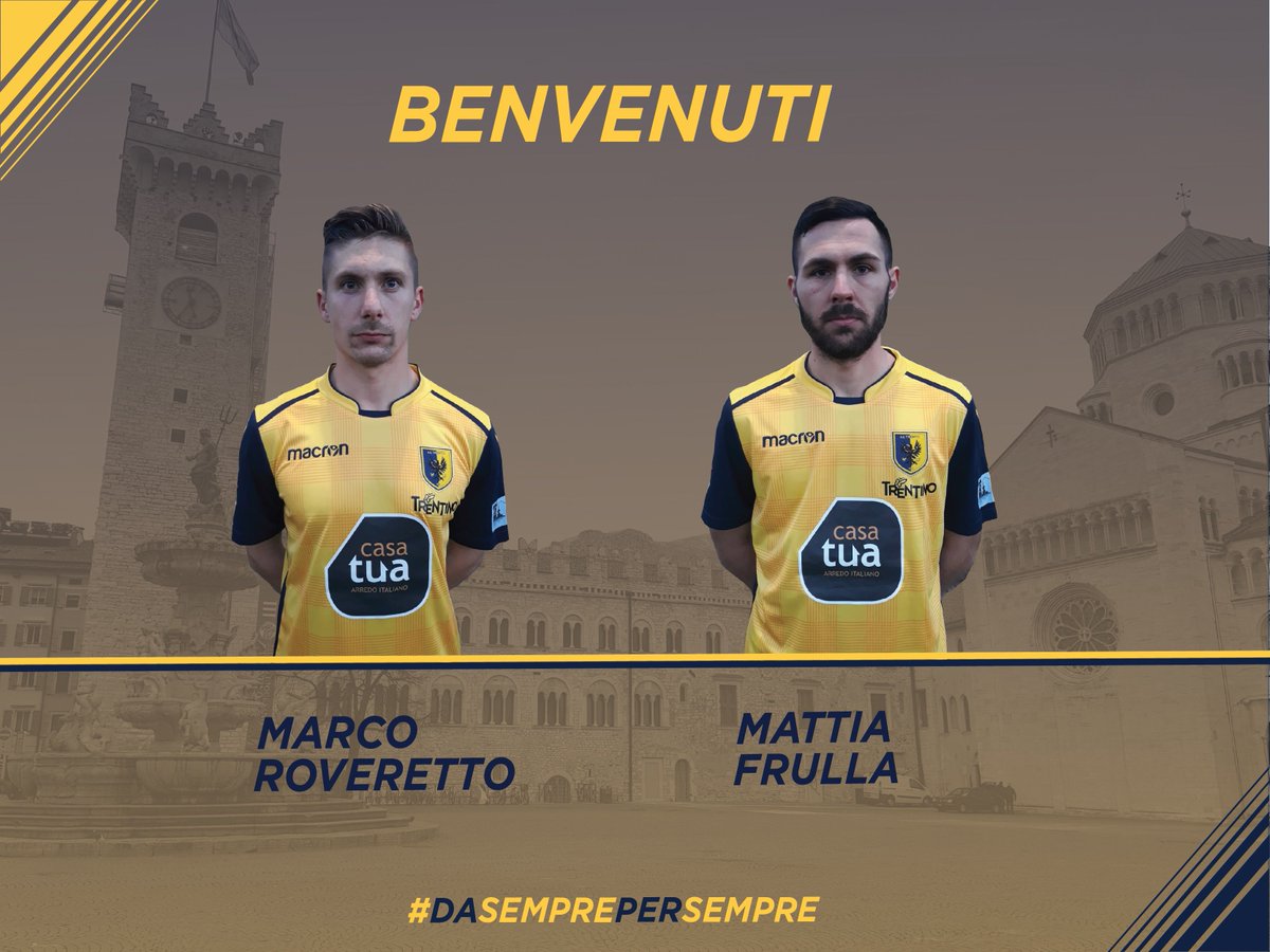 AcTrento's tweet image. CALCIOMERCATO: altri due innesti, Marco #Roveretto per l'attacco, Mattia #Frulla per il centrocampo. In uscita il centrocampista Samuele Dragoni, ceduto al Calcio Lecco
👉 ow.ly/yJP330mTkdW 👈
#WeAreTrento #DASEMPREPERSEMPRE💛💙