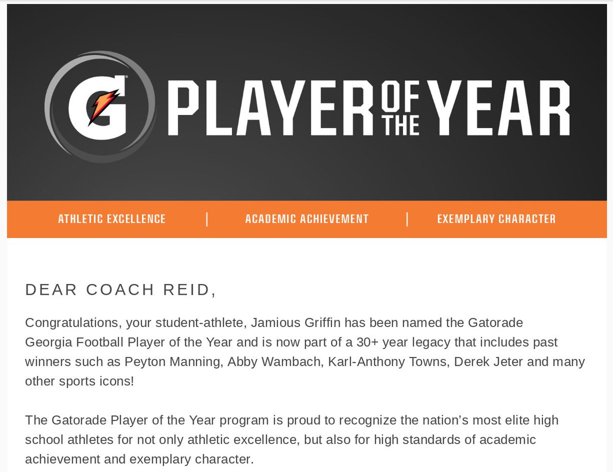 Congratulations to Jamious Griffin on winning the Gatorade State Football Player of the Year! #1Rome #ALLINROME