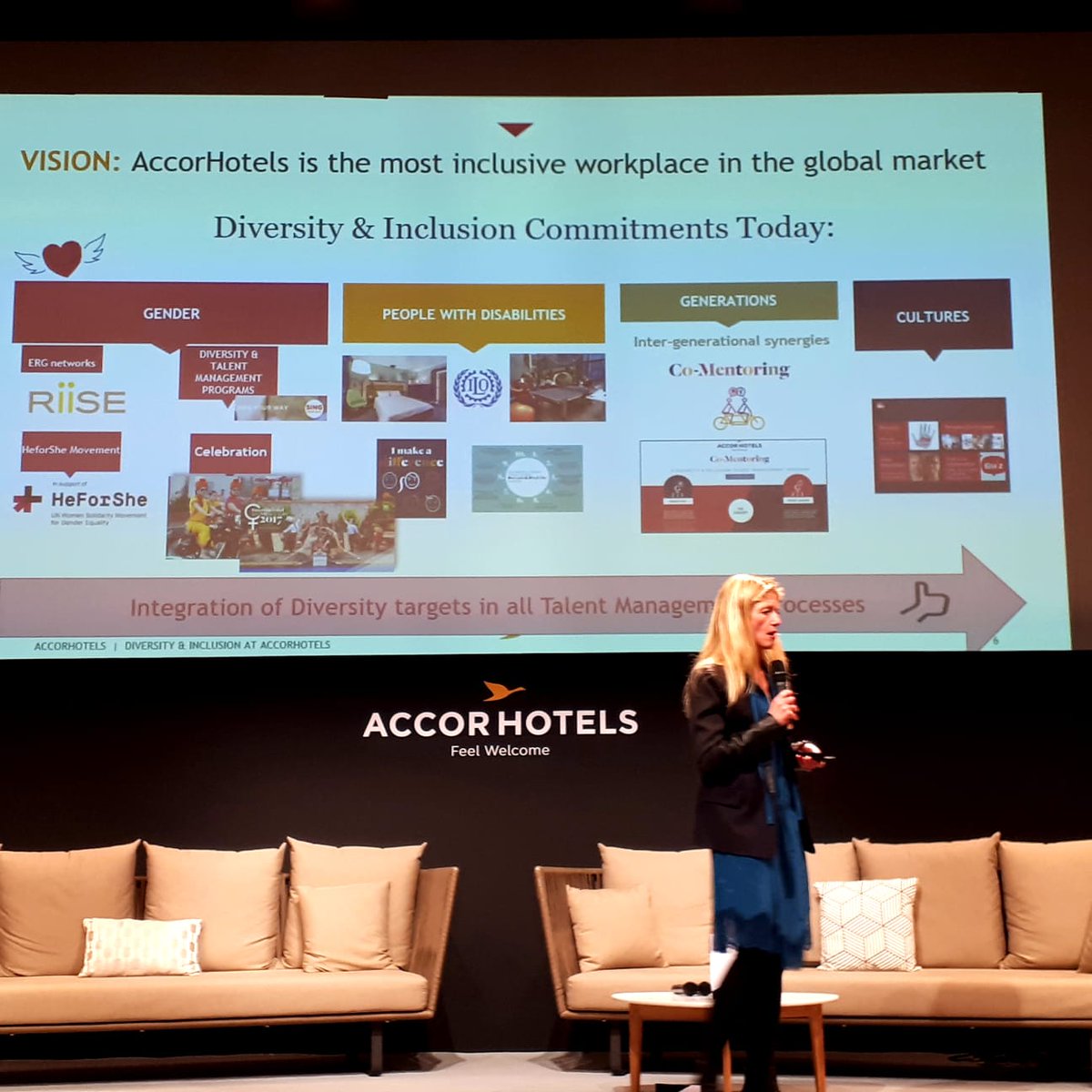 Accor's tweet photo. [#CONNECTX18] @ASBeraud, our VP #DiversityandInclusion, covers the 4 pillars🏦 of #AccorHotels’ #DI🌈 commitments: 
✔️Gender Diversity
✔️Integration of People with Disabilities
✔️Diversity of Generations
✔️Diversity of Cultures
#coxsummit18 #diversitymatters https://t.co/FsDGnfmGKu