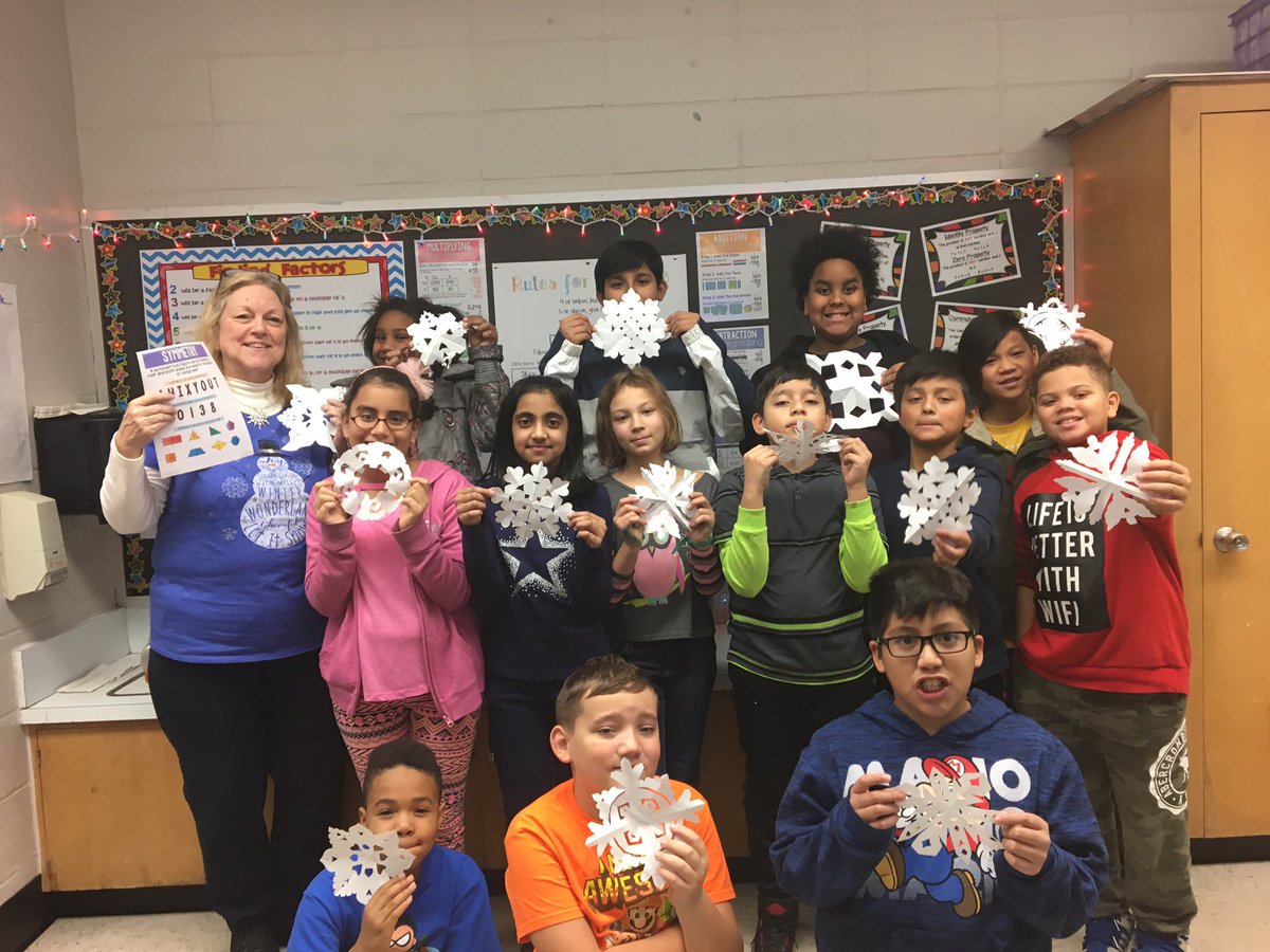 sdwelle2002's tweet photo. When your school calendar says “You’re SNOW Sweet” and it is math vocabulary review day, what else could we do? Symmetrical Snowflakes! #bsiholiday18 #bsieaglepride https://t.co/rAncbb7Be2