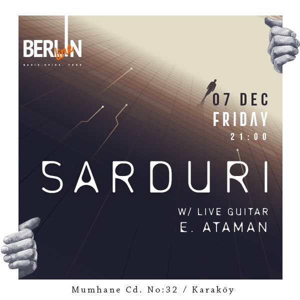 _BerlinLine's tweet photo. Elektronik müziğini, batı ve doğu ezgileriyle harmanlayan ve seti boyunca farklı duyguları aynı anda yaşamamıza sebebiyet veren Sarduri ve E. Ataman’ın elektro gitar solo performansıyla cuma akşamı, Karaköy’ün yeni gözdesi Berlin Line Karaköy’de bizimle buluşuyor… #karaköy https://t.co/CYAUlScy7K