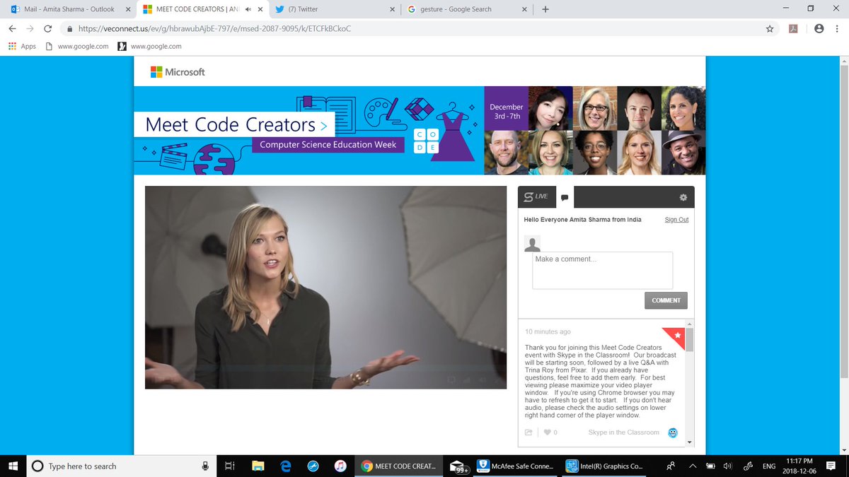 sharmaamita8511's tweet photo. Ready for another live #Thursday #CSWEEK2018 #5Dec,2018 @Codeorg @hourofcode @SkypeClassroom @skype2learn @MicrosftEdu. Join mefor #MeetCodeCreators Trina Roy from Pixar. https://t.co/MF4CkaKswd