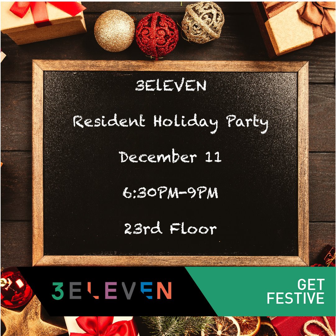 3ElevenChicago's tweet photo. Get festive with 3Eleven on December 11th at our first Resident Holiday Party. We pulled out all the stops to make this a night you won't forget. Enjoy local food, a live DJ, and an open bar. https://t.co/cDQqhjAjzm