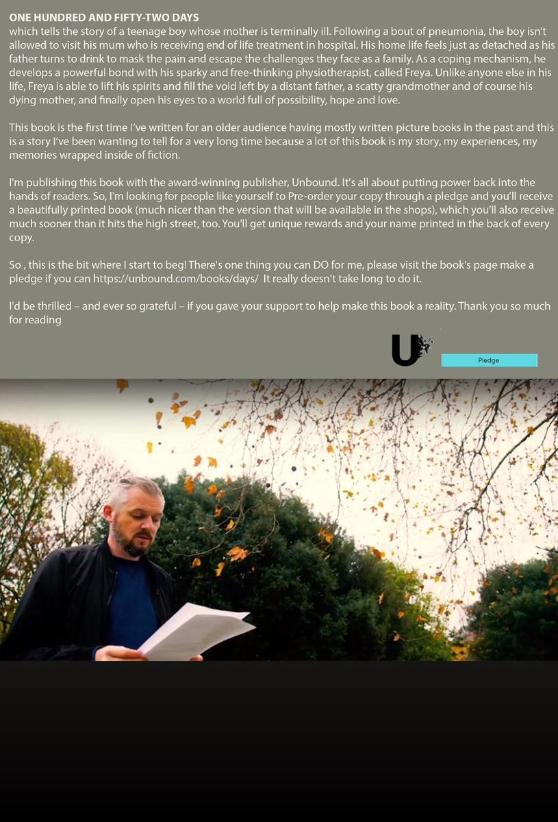 6 more pledges to reach 230! I'm so grateful to everyone who has bought this book. You are helping to make this book a reality. Please pass this on, RT, share, like and most importantly pledge, I want people to read this book 34% funded! 
 unbound.com/books/days/