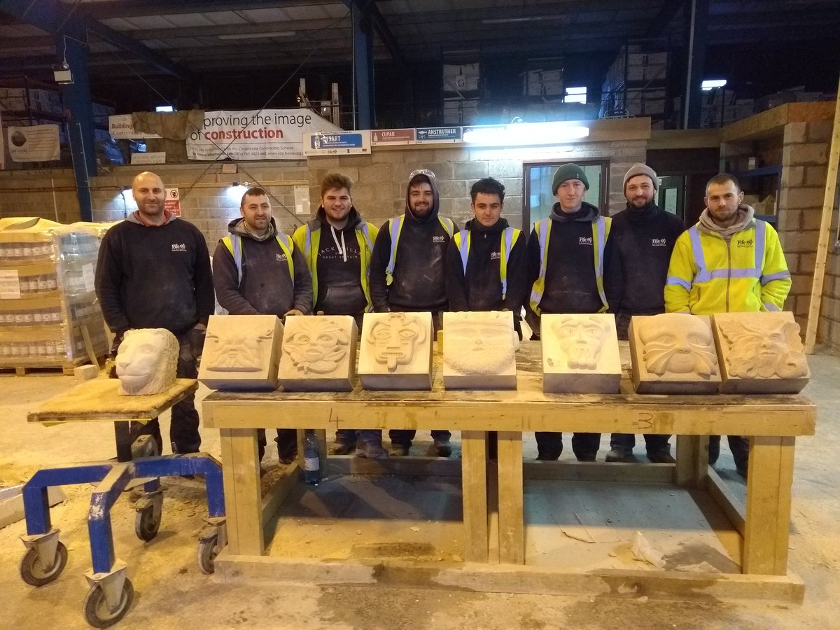 #fifecouncil #heritageskills stonemasons & apprentices realised their own grotesque mask designs in Portland @huttonstone this week, no straight edges allowed! #Training @FifeHistoricBT @CuparHeritage I enjoyed it too 😀!