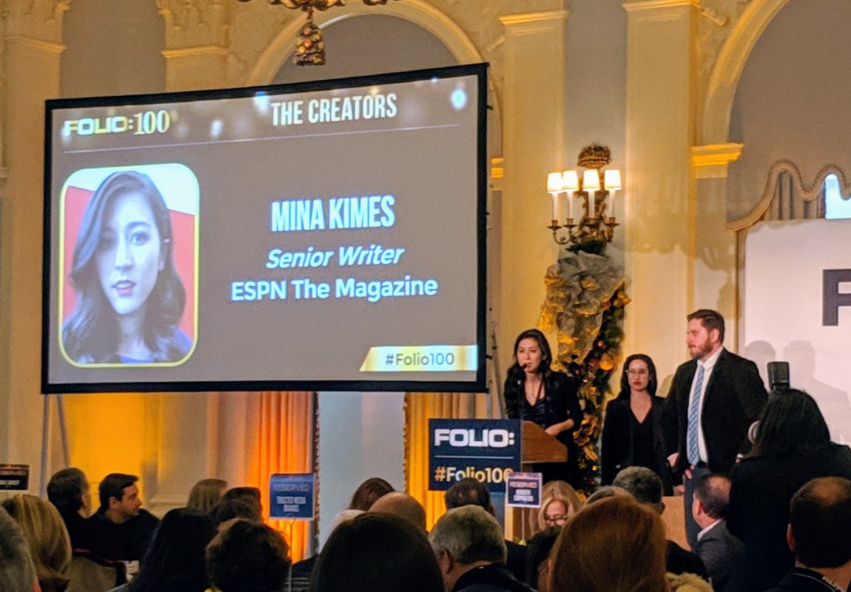 ESPN's multi-talented writer/podcaster/tv personality @minakimes honored as part on #Folio100 today. Congratulations!!