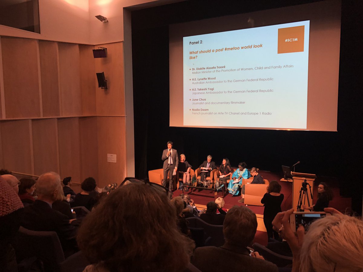 Kat_Brendel's tweet photo. It’s a great change of pace to listen to a #MeToo debate that doesn’t just focus on white/western experiences but is inclusive and international. Thank you to the embassies of Australia, Canada, France, Japan, and Mali and @feministfp for an inspiring evening. #5C1M https://t.co/FMiHQVZtHJ