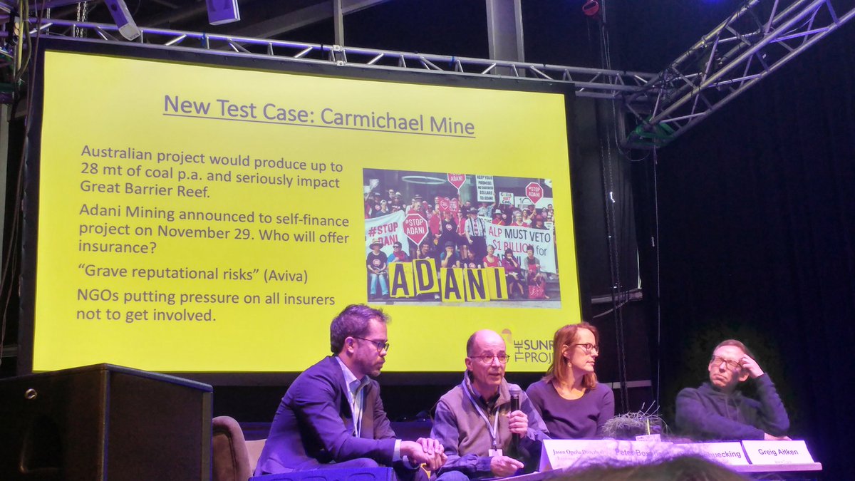 At <a href="/ClimateHubCOP24/">Climate Hub</a> solutions to stop coal mines investments  are discussed. Acting on insurance could be the key, and raises hope to stop projects such as Adani Carmichael coal mine in #Australia, auto-financed but not yet insured. <a href="/stopadani/">Stop Adani</a>
