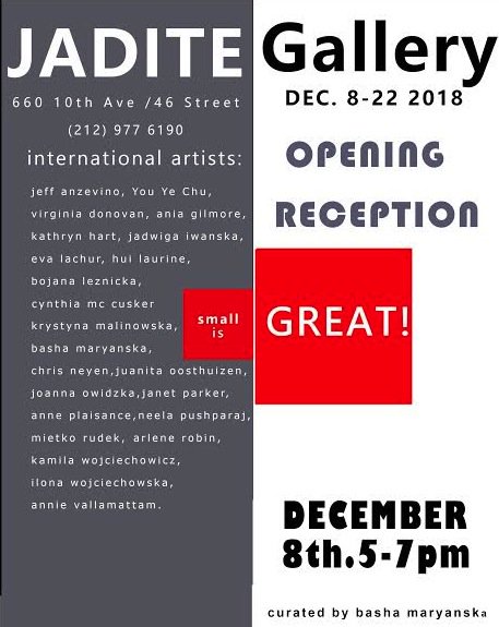 kwojciechowicz's tweet photo. On Saturday the exhibition Small is Great! will be taking place at the Jadite Gallery in NYC! Feel free to come! 5-7:00PM 660 10th Avenue.
#kamaarts #kamilawojciechowicz #jaditegalleries #smallisgreat #exhibition #nyc #manhattan #artshow https://t.co/uyTsvW9oQ1