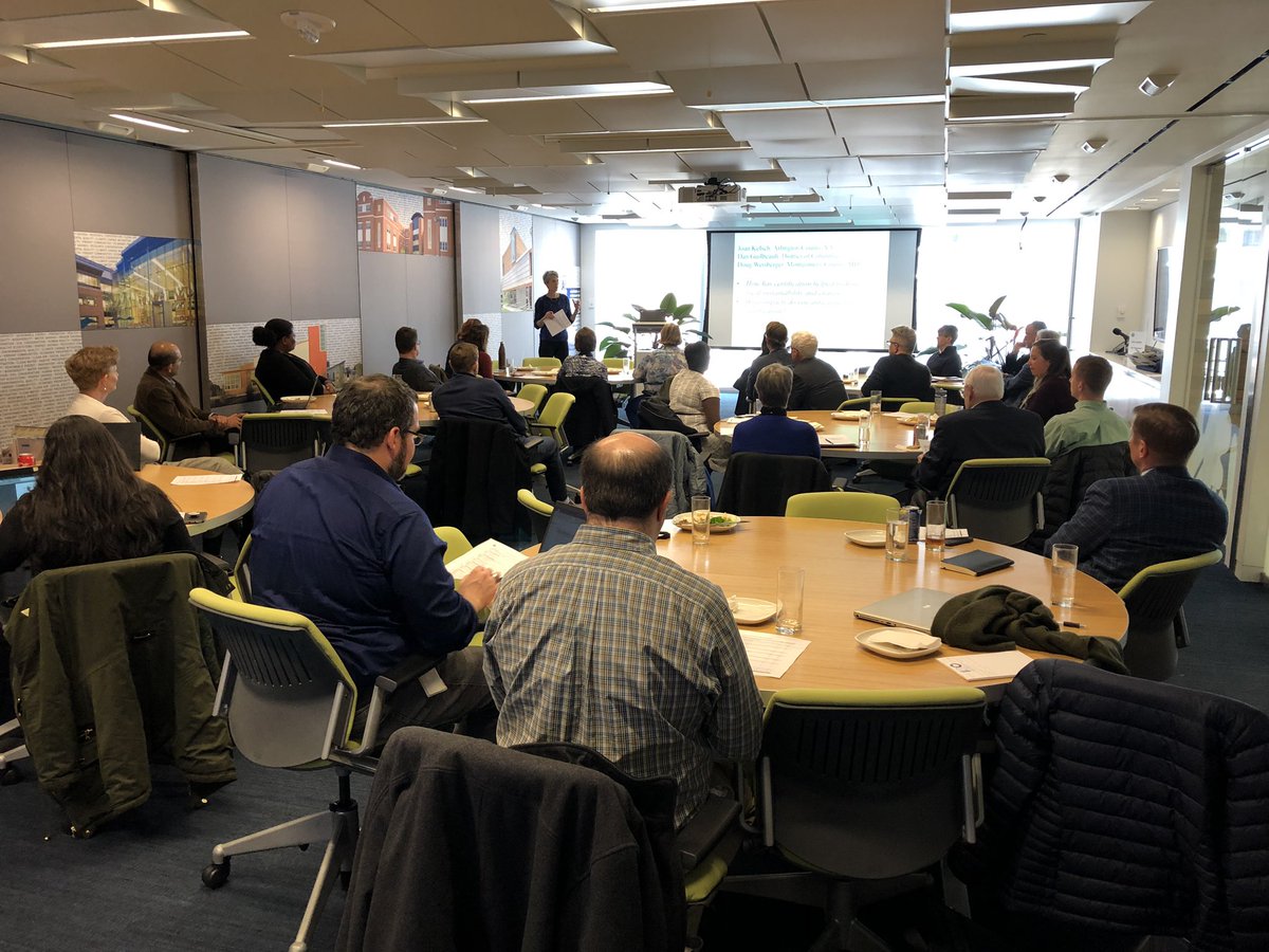 Joan Kelsch explains that Arlington County, VA has been working on sustainability for a long time. #LEED certification is helping them take the next step with economic development and also with new equity and housing affordability discussions. #sustainablecities <a href="/USGBC/">USGBC</a>