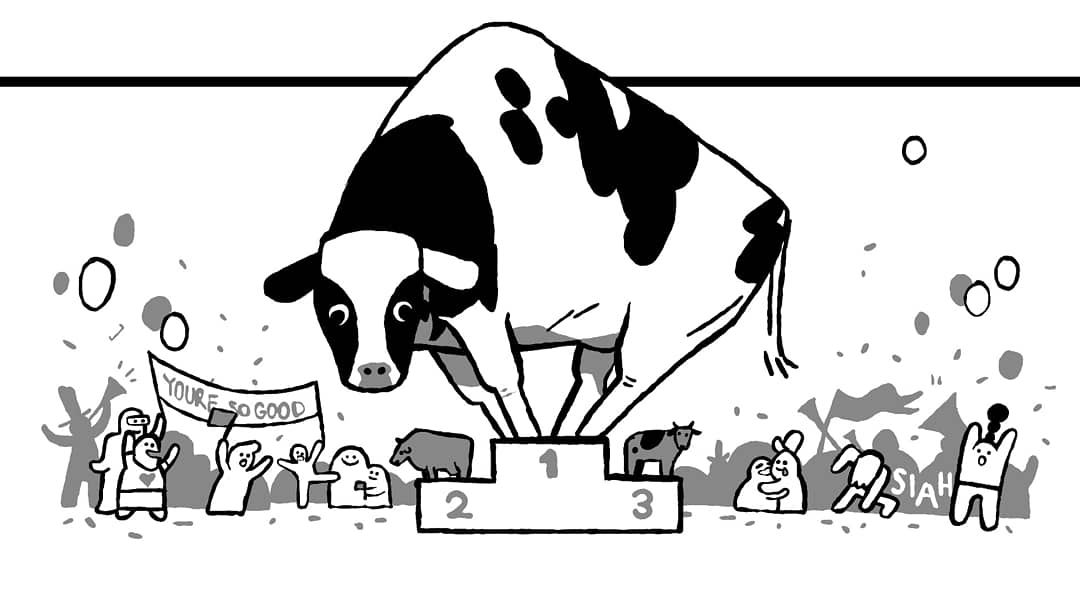 I got to do a sketchbook piece for the NYT on Sunday about the big cow!  Bless u knickers.  I included some sketches, including school cow and basketball cow 
