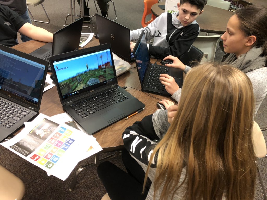 m_drez's tweet photo. #12DaysTwitter Day 4 - Captured some @PlayCraftLearn action @LakeShore_MS today. Students working on Sustainability Shuffle project from @BBTNB and are building #SDGs solutions for No Poverty &amp; Life Below Water. #TeachSDGs #kidscanteachus #digcitLSC #edtechLSC @MeenooRami https://t.co/sHZy2cbh9m
