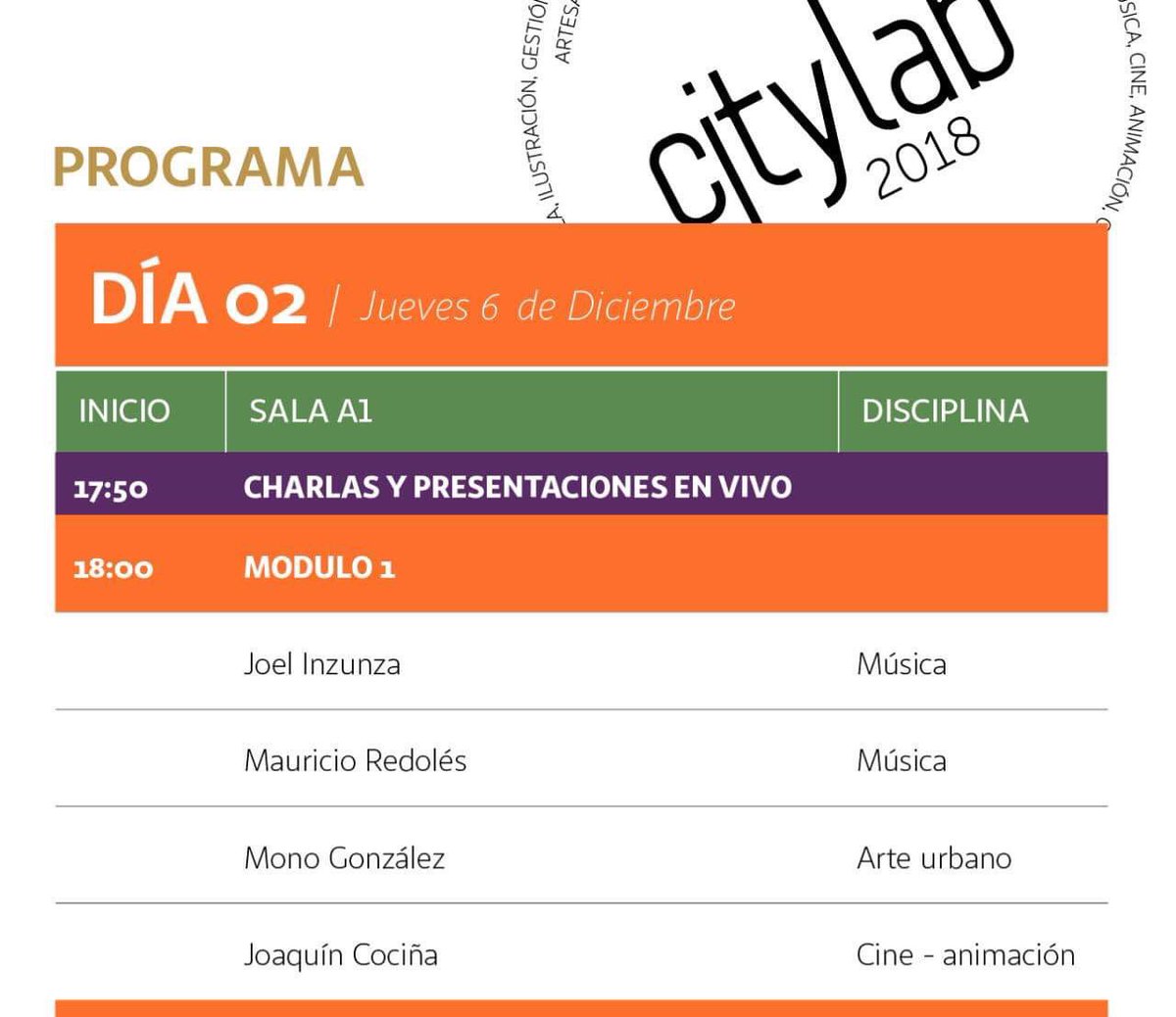 DÍA 2/ El encargado de dar inicio al primer módulo de la segunda jornada  será coreógrafo <a href="/joelinzunzacia/">joelinzunzaco</a> 💫 seguido por el músico @mauricioredoles El muralista nacional @monogonzalezchile 🎨 nos inspira con su proceso creativo al igual que @joaquincocina <a href="/lacasalobo/">ulrich</a>