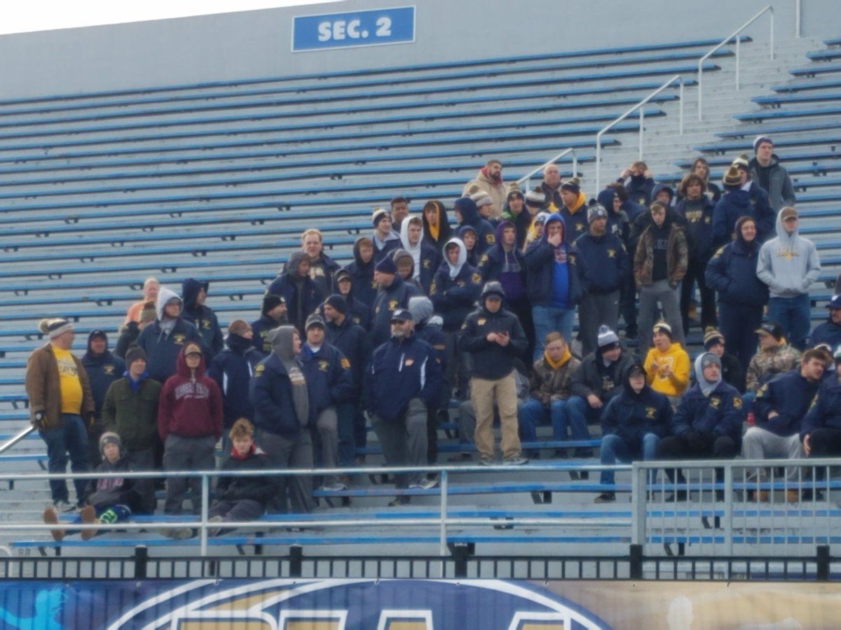 HeraldByknish's tweet photo. The Wilmington Greyhounds football team cheers on the Farrell Steelers from the stands at #hersheyparkstadium #gofarrell https://t.co/JtdELxDtYU
