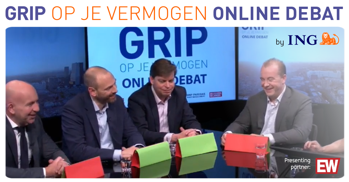 Het online debat Beleggingsvisie 2019 start NU! Kijkt u mee?

Onder leiding van Karel Mercx debatteert het panel over 4 stellingen en spreken zij hun verwachting uit over aandelen en obligaties in 2019. Kijkt direct live via: bit.ly/2EgEELh