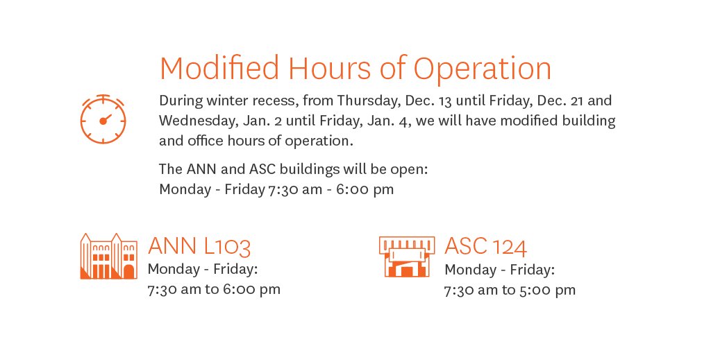 ASCJTechOps's tweet image. During winter recess, we will have modified hours of operation #ascj