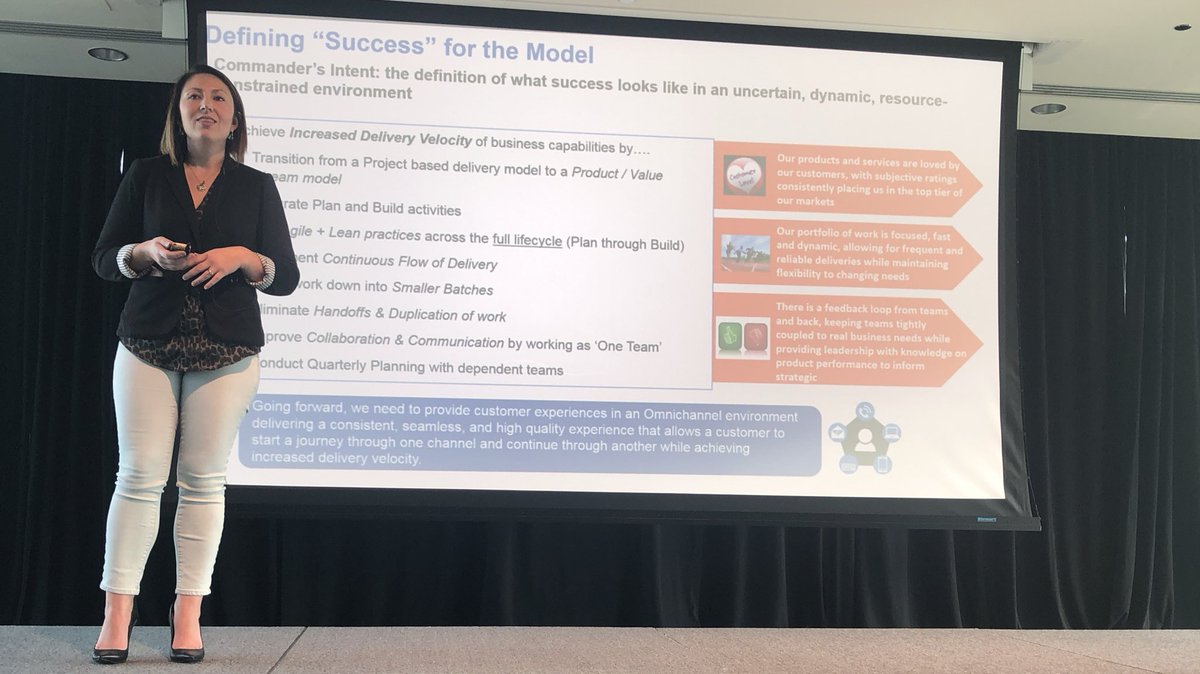Tasktop's tweet photo. Kristen Biddulph discussing the need to move from #ProjectToProduct at @Nationwide #TasktopConnect https://t.co/SbLVmZupUX