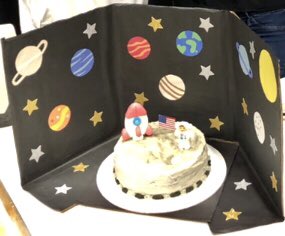 mrschefm's tweet photo. Cake wars day 2! We had 140 students, staff members, and parents attend today’s cake wars showcase. Here’s a few of today’s contestants. #OWbaking #cakewars https://t.co/yoONCO68re