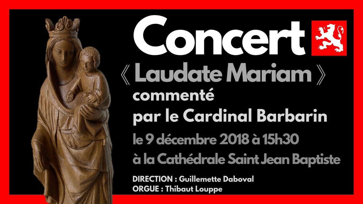 LesPCLyon's tweet photo. Antienne Mariale | Laudate Mariam Concert du 9 décembre 2018 à 15h30 à la cathédrale Saint Jean Baptiste. Au milieu de la @FeteLumieres, prenez un temps pour vous ressourcer ! Antiennes mariales gregoriennes (par le #ChoeurdEnfants) &amp; orgue ; commentaires de @CardBarbarin https://t.co/zAXvqR5RFR