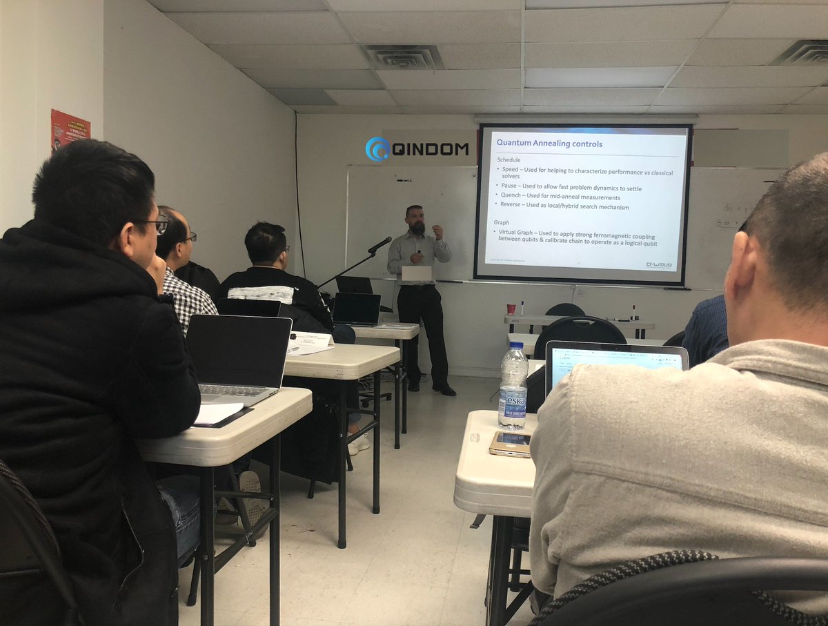 Qindom_Inc's tweet photo. @Qindom_Inc two-day training session with @dwavesys on quantum programming and quantum machine learning. Special thanks to both of the coaches, Victoria Horan Goliber and Aaron Lott, and Diane Carr and Greg Gabrenya for organizing the training and paying us the visit. https://t.co/ysIUoJPqCF