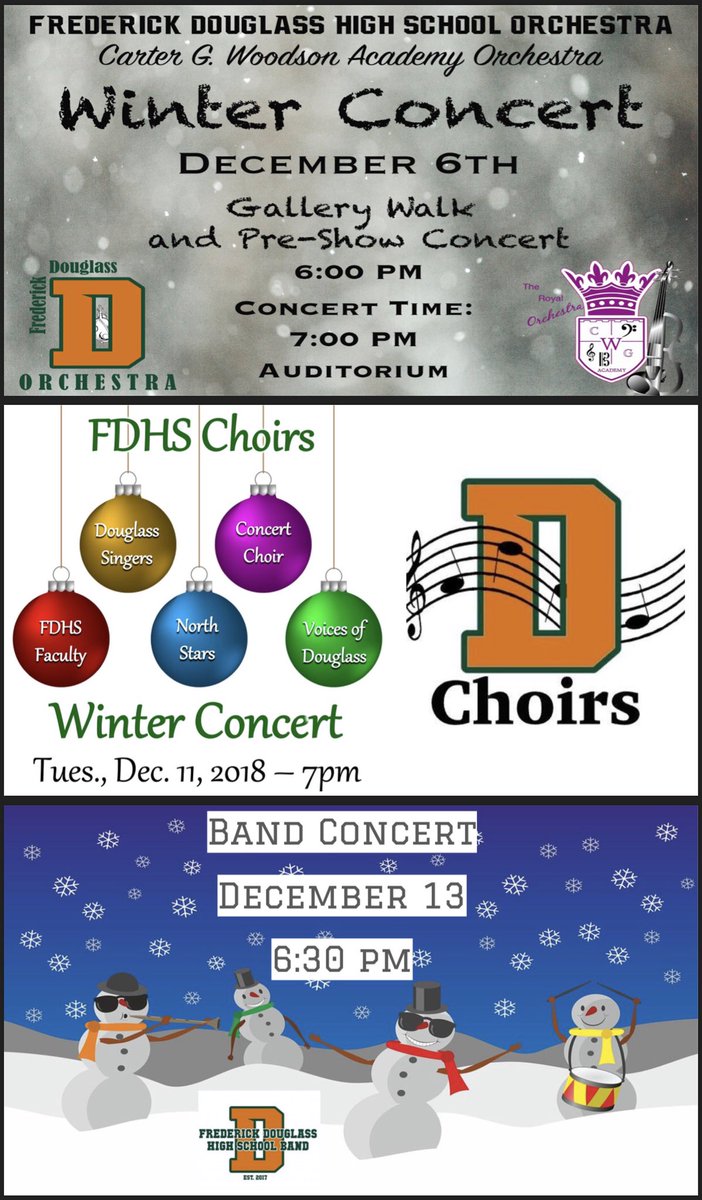 Kicking off our Winter Concert season with <a href="/FDHSorchestra/">Douglass Orchestra</a> and Our Visual Art Dept. tonight! Join us at 6pm for a gallery walk and pre-show concert with the <a href="/cgwacademy/">CarterGWoodsonAcad.</a> &amp; FDHS orchestra concert at 7pm!