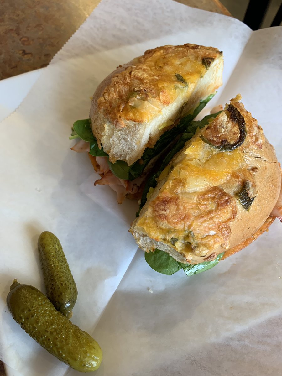 CreeksideNews's tweet photo. Stopped by one of our favorite coffee shops @UpperCupCoffee for a meeting and quick bite to eat. Today, we enjoyed a spicy turkey sandwich on a jalapeño cheddar bagel. So delicious! https://t.co/OHBBN9yoev