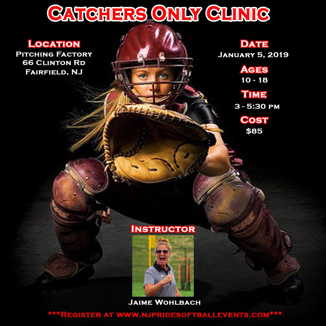 Catchers clinic open to all ! Limited spots register today. Work with the best @JaimeWohlbach @NJPRIDE14U @TremorsSoftball @JGSoftball @NJHEISTSOFTBALL @FastPitchOnline @SJMysticsGold  @MSDA_Lions @DePaulSoftball @mkgoldeneaglesS @NickPuglisi @CoachDeGe @NutleySoftball