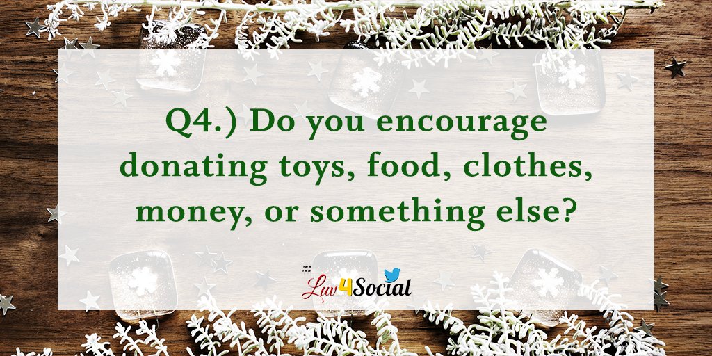 Luv4Social's tweet image. Q4. Do you encourage donating toys, food, clothes, money, or something else? #Luv4Social