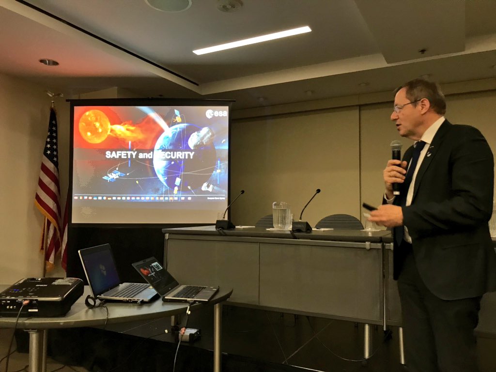 janwoerner's tweet photo. Happy that #SpaceSafety is an important topic in the US as well. Discussing the Future of Space Safety today during a Panel co-organised by @SWFoundation and @esa in #Washington @CarnegieEndow @esaoperations @ESAcleanspace https://t.co/hRqOVu5jzF