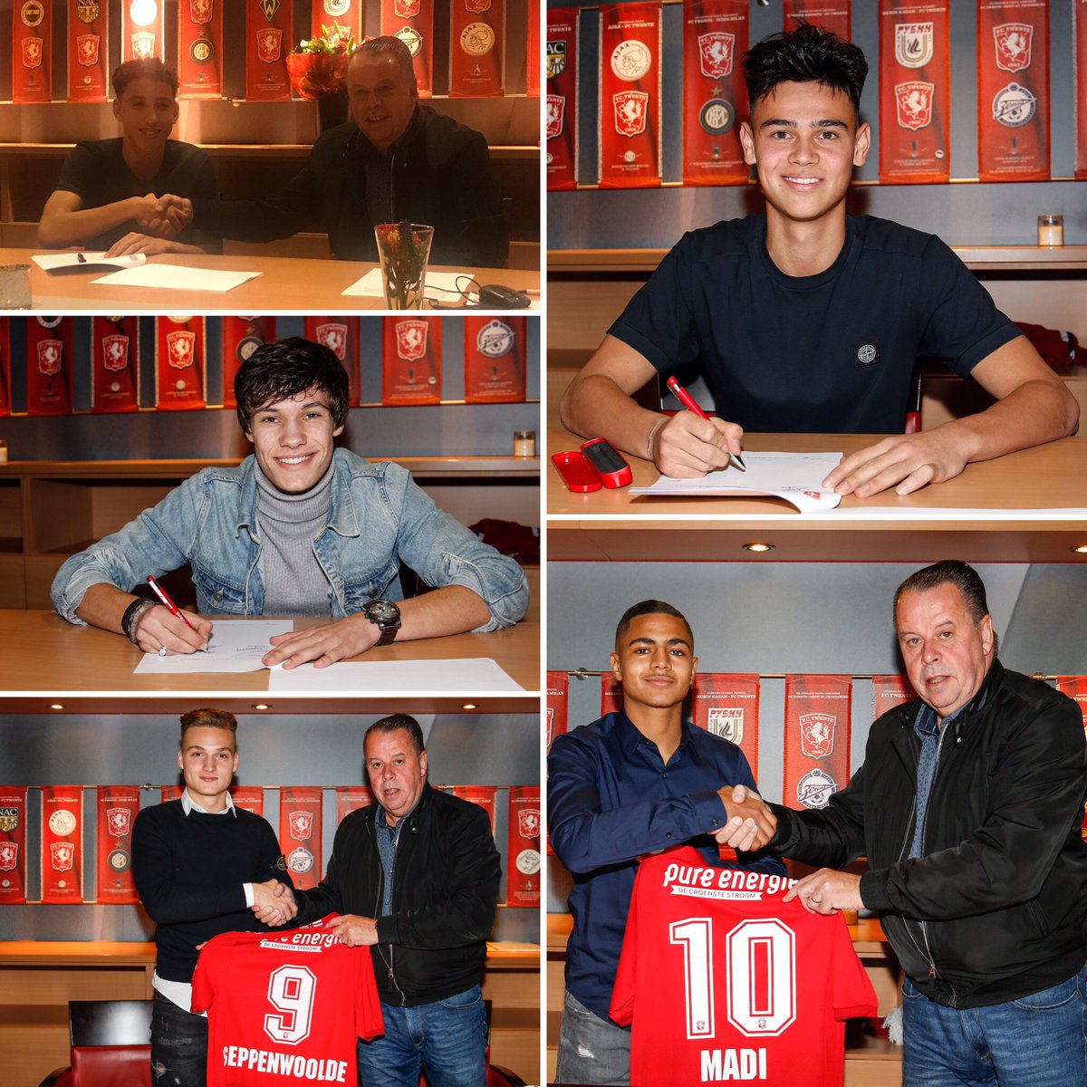 fctwente's tweet photo. ✍ ⚽ #fctwente heeft vijf talentvolle jeugdspelers uit de eigen Voetbalacademie voor meerdere seizoenen aan de club weten te binden. Thijs van Leeuwen, Mees Hilgers, Achraf Madi, Giovarny Sluiter en Simon Seppenwoolde tekenden vandaag hun contract. 

➡ https://t.co/vnYriOuCx2 https://t.co/cnhjh4vKyR